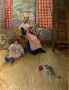 nicoalea Grant (1868-1950), Interior Breton cu femeie tricatand.