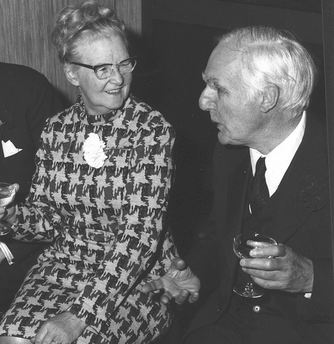 Sir Edward Bullard, FRS (1907-1980) celebrating Constantin Roman's Wedding at Cambridge, 1973, with Molly Wisdom